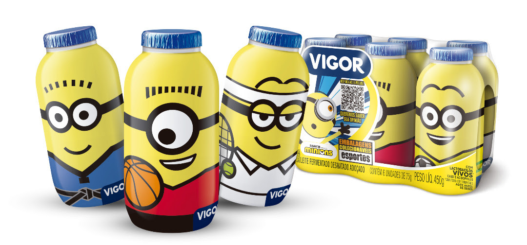 Minions viram esportistas nas embalagens do leite fermentado Vigor