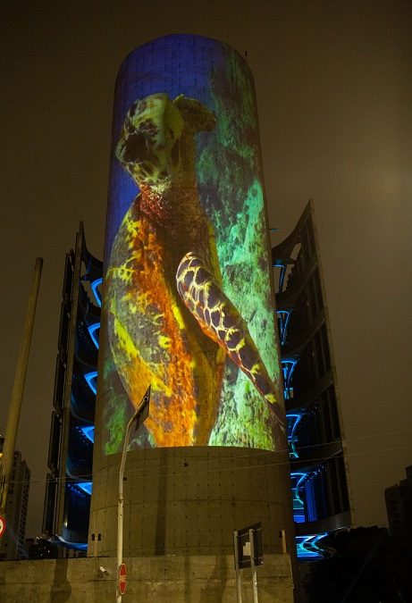 Torre da Unibes Cultural recebe projeção mapeada no Dia Mundial dos Oceanos