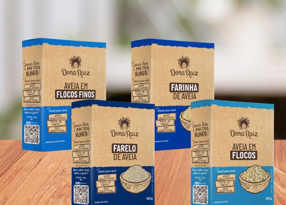 Dona Raiz leva aveia para caixas de papel cartão