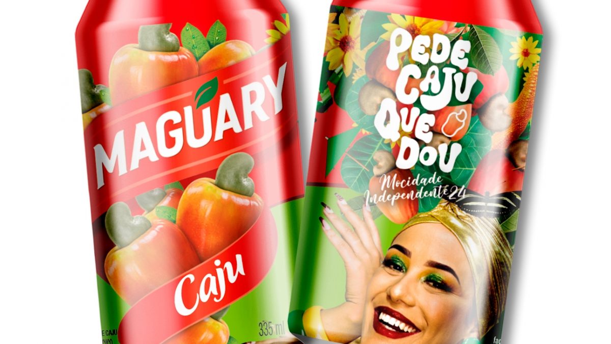 Maguary leva samba-enredo da Mocidade para lata de suco de caju 